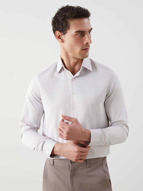 LCW BUSINESS Slim Fit Uzun Kollu Çizgili Armürlü Erkek Gömlek