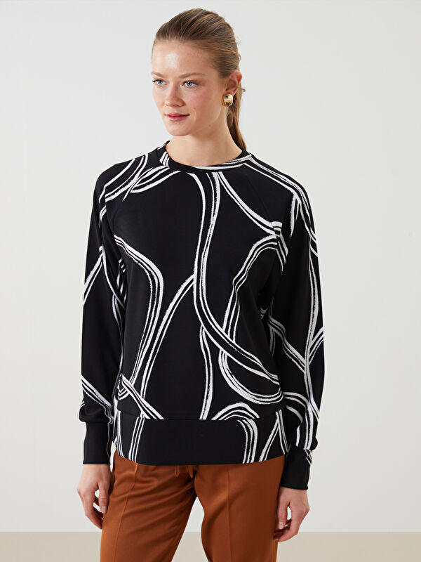 LCWAIKIKI Classic Bisiklet Yaka Desenli Oversize Kadın Sweatshirt