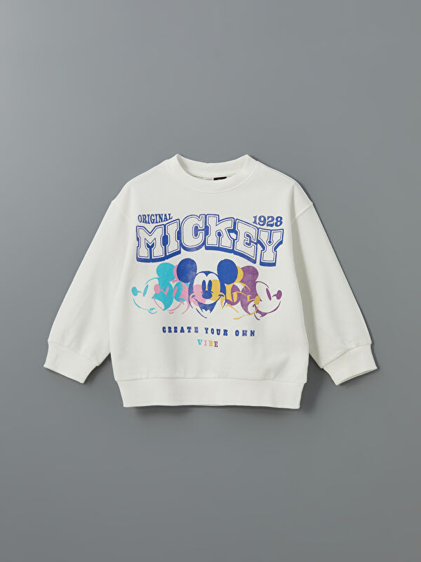 LCW Kids Bisiklet Yaka Mickey Mouse Baskılı Kız Çocuk Sweatshirt