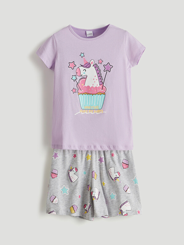 LCW Kids Bisiklet Yaka Kız Çocuk Şortlu Pijama Takımı