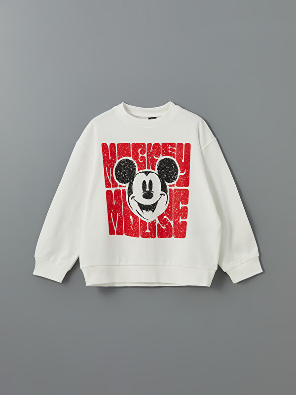 LCW Kids Bisiklet Yaka Mickey Mouse Baskılı Kız Çocuk Sweatshirt