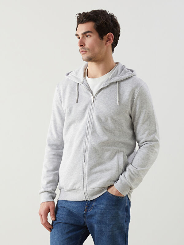 LCWAIKIKI Basic Kapüşonlu Uzun Kollu Erkek Fermuarlı Sweatshirt