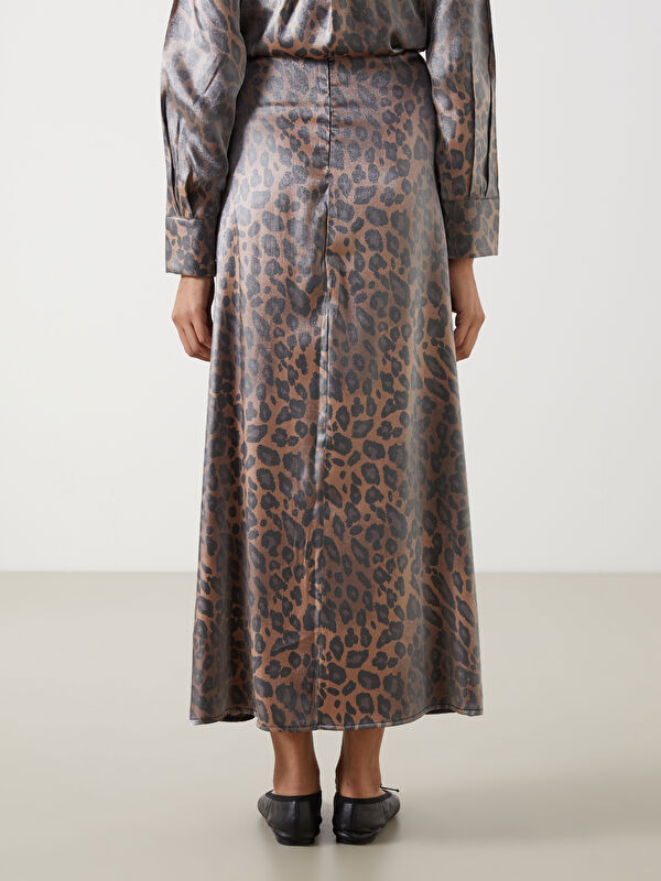 まちやページ LCW Modest Zippered Waist Leopard Print Satin Women's Skirt