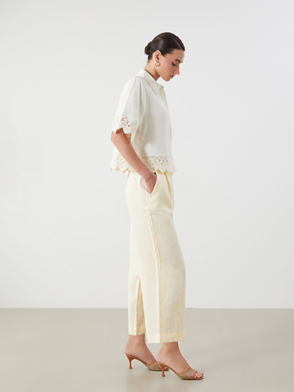 LCWAIKIKI Classic 100% Linen Women's Elastic Waist Trousers