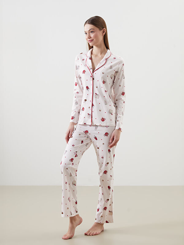 LCW DREAM Gömlek Yaka Baskılı Kadın Pijama Takımı