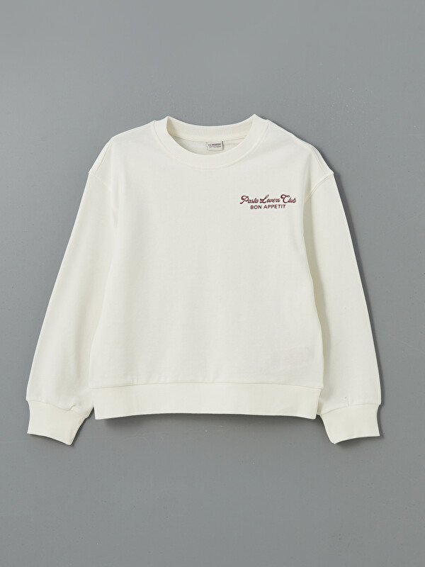 LCW Kids Bisiklet Yaka Yazı Baskılı Kız Çocuk Sweatshirt