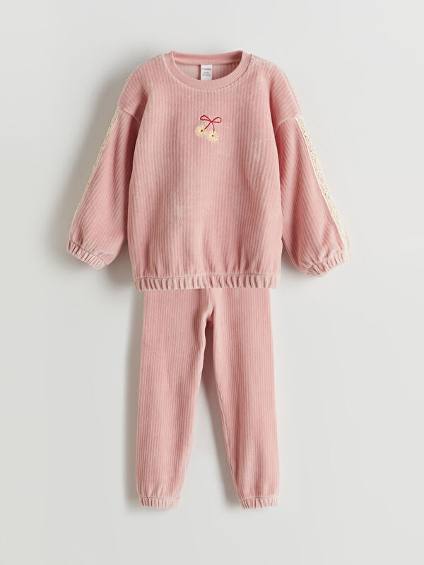 LCW Kids Nakışlı Kız Çocuk Sweatshirt ve Eşofman Alt 2'li