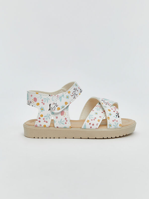 Çiçek Baskılı Kız Bebek Sandalet - Görsel 3