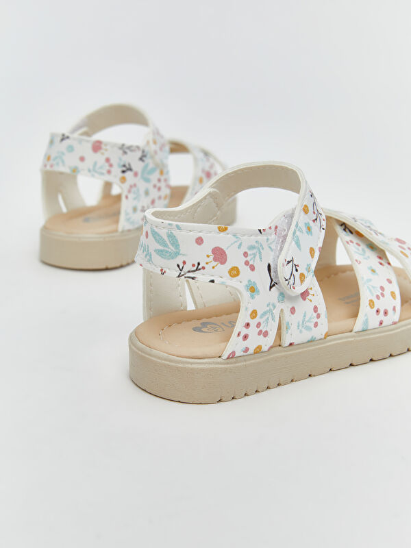 Çiçek Baskılı Kız Bebek Sandalet - Görsel 6