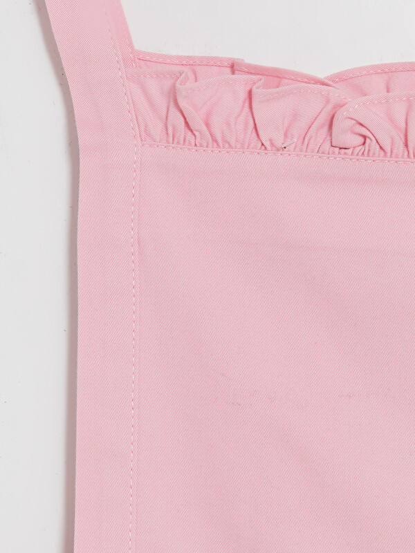 LCW baby Kare Yaka Fırfırlı Kız Çocuk Gabardin Salopet