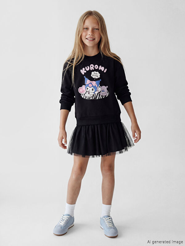 LCW Kids Kuromi Baskılı Kız Çocuk Tütü Elbise