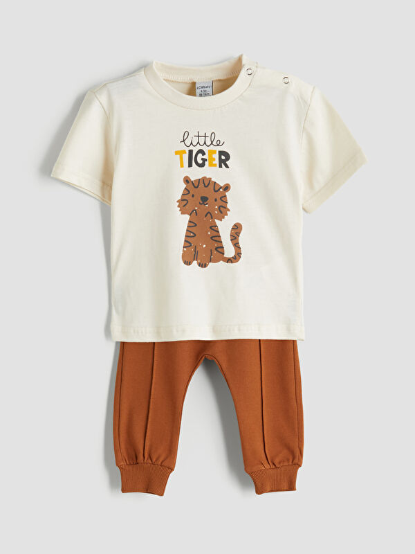 LCW baby Ensemble T-Shirt Imprimé et Pantalon de Survêtement pour Bébés Garçons Lot de 2