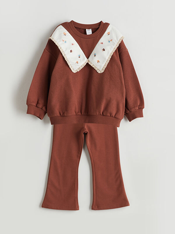 LCW Kids Çiçekli Kız Çocuk Sweatshirt ve Tayt Pantolon 2'li