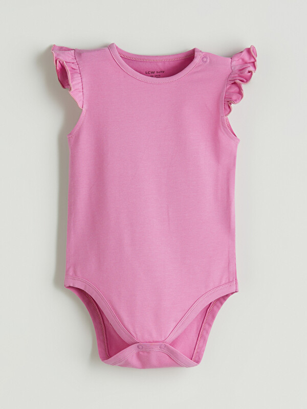 LCW baby Fırfır Detaylı Bisiklet Yaka Kız Bebek Body
