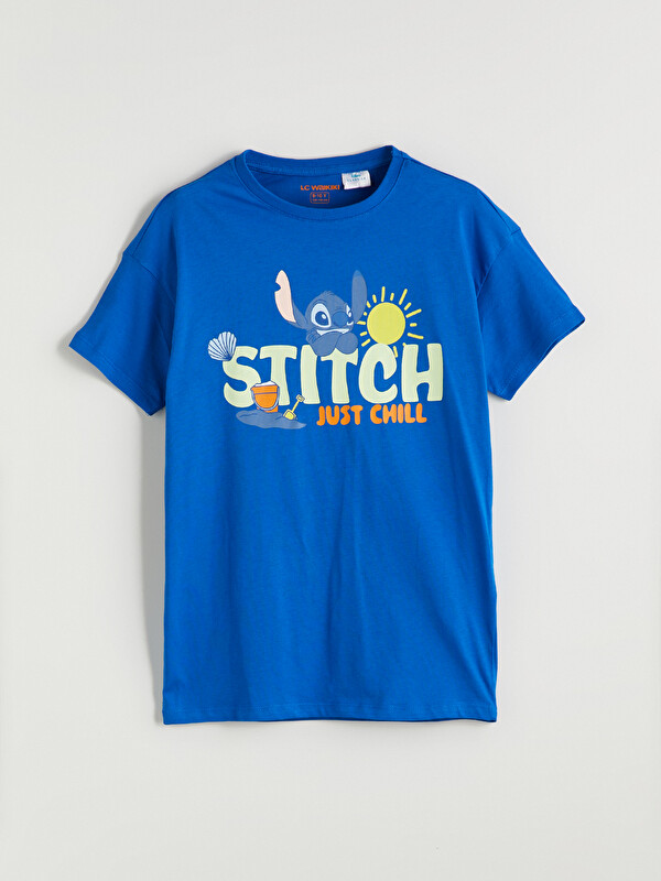 LCW Kids Bisiklet Yaka Stitch Baskılı Erkek Çocuk Pijama Üst