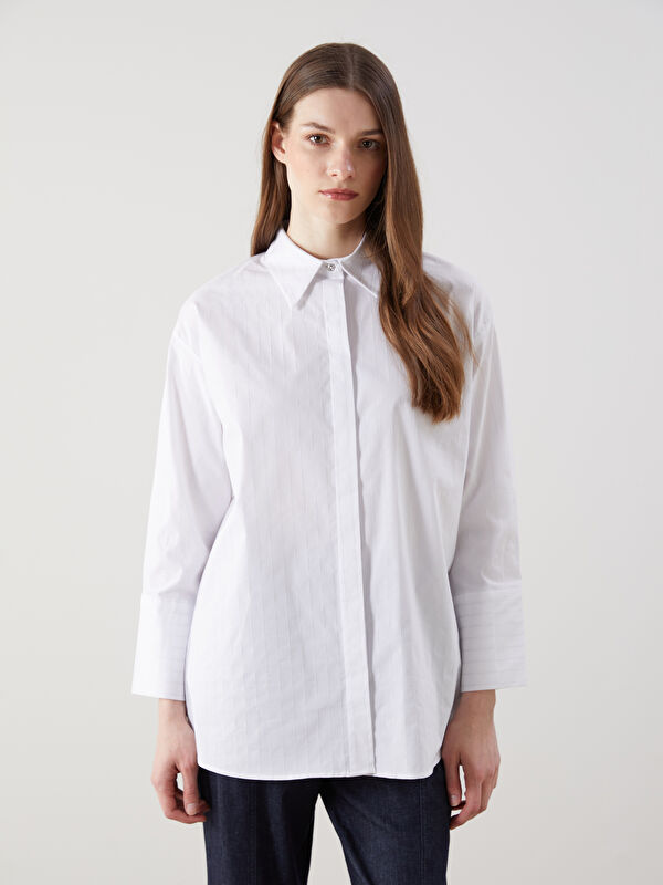 LCW Modest Çizgili Poplin Kadın Gömlek Tunik