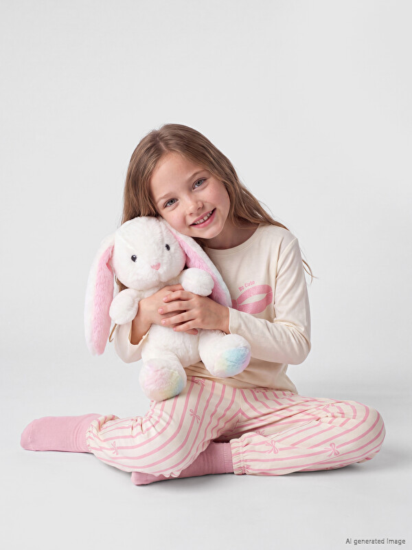 LCW Kids Kurdele Detaylı Kız Çocuk Pijama Takım