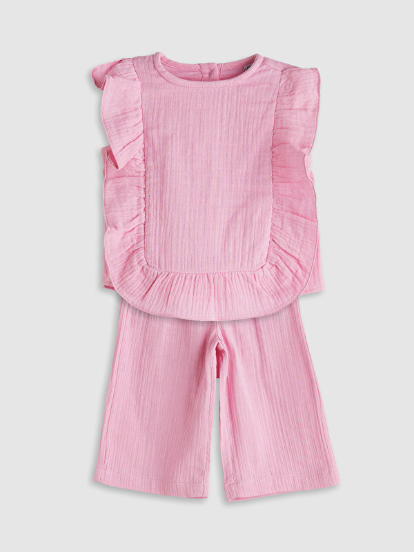 LCW Kids Crew Neck Basic Girls' Blouse and Trousers 2 Pack