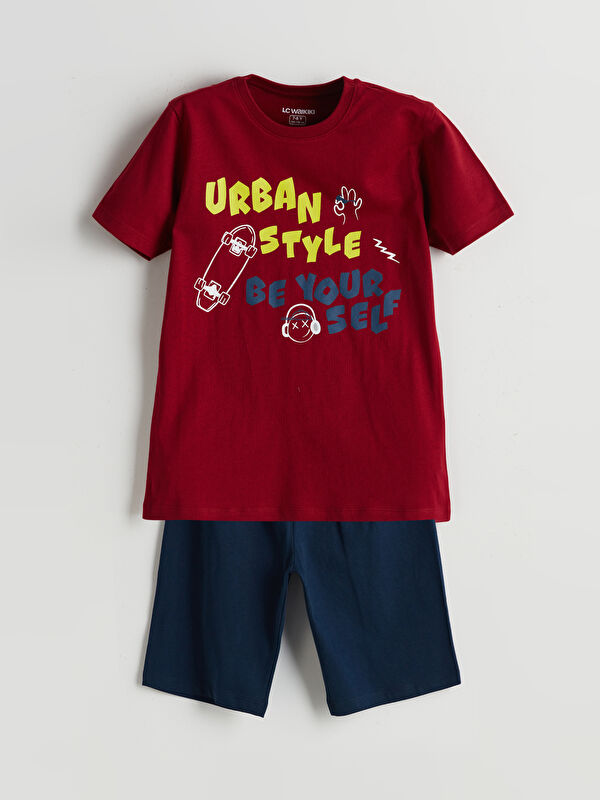LCW Kids Bisiklet Yaka Erkek Çocuk Şortlu Pijama Takımı
