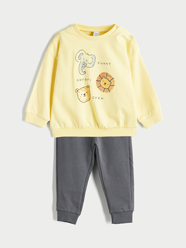 LCW baby Printed Baby Boy Sweatshirt And Sweatpants Set (2 Pieces)