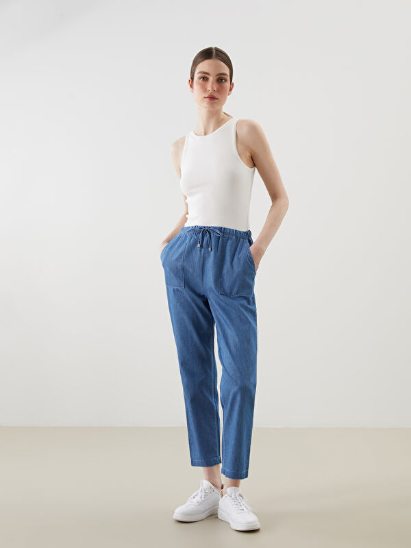 LCWAIKIKI Classic Beli Lastikli Wideleg Kadın Jean Pantolon