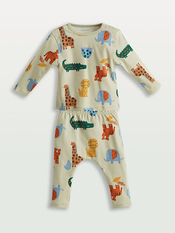 LCW baby Dinozor Baskılı Erkek Bebek Tişört ve Pantolon 2'li