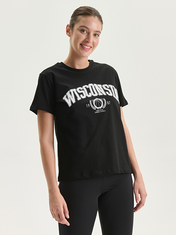 LCWAIKIKI Classic T-shirt pour Femmes Imprimé Wisconsin Col Rond