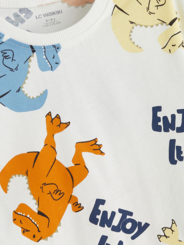 LCW Kids Ekru Dinozor Baskılı Erkek Çocuk Tişört ve Şort 2'li