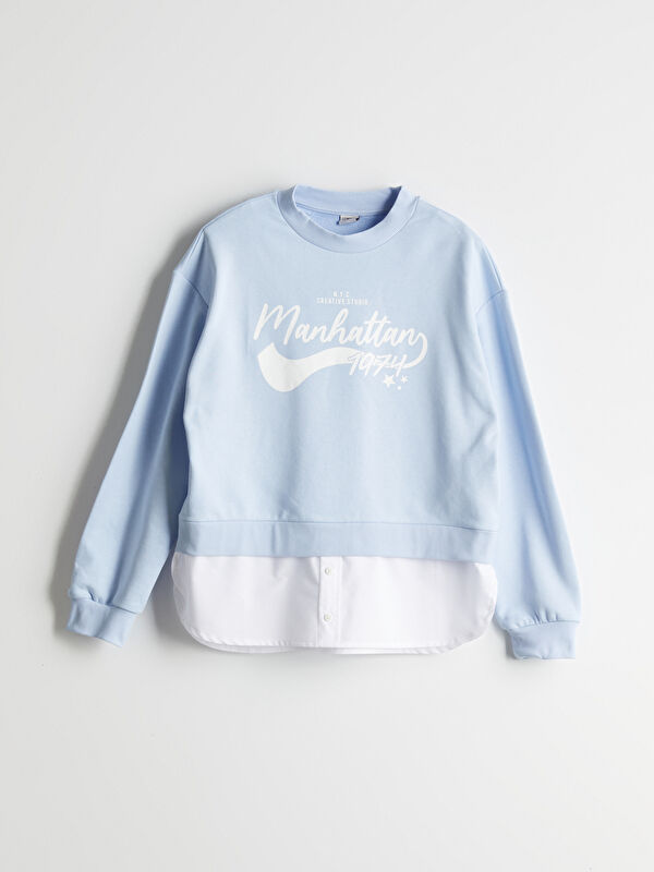 LCW Kids Bisiklet Yaka Manhattan Baskılı Kız Çocuk Sweatshirt