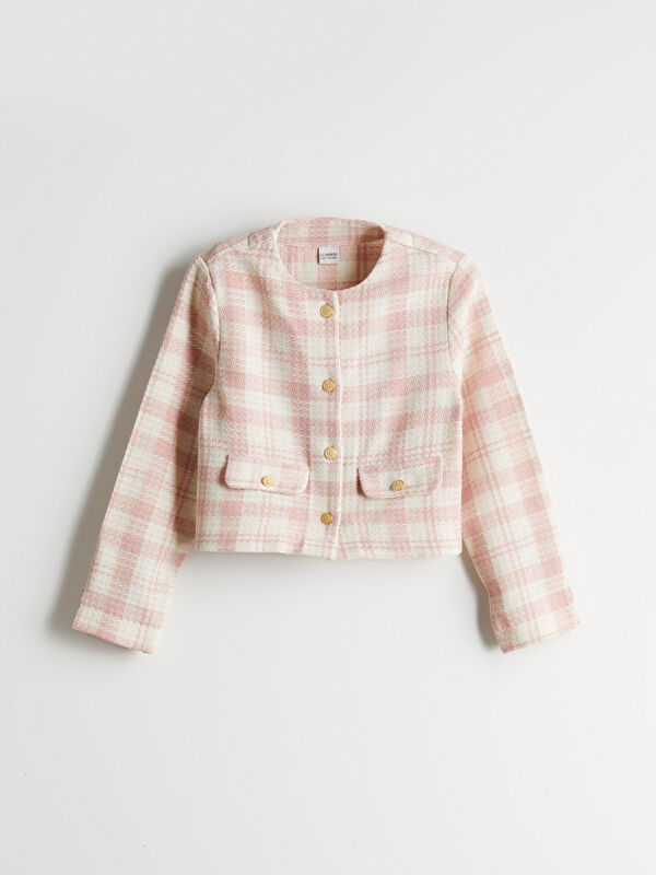 LCW Kids Ekose Crop Kız Çocuk Tüvit Ceket