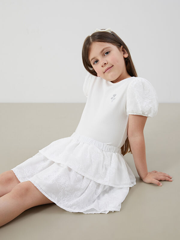 LCW Kids Çiçek Nakışlı Kız Çocuk Bluz ve Etek 2'li