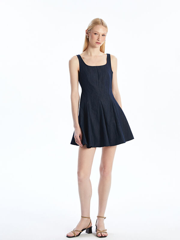LCW Vision Kare Yaka Mini Jean Elbise