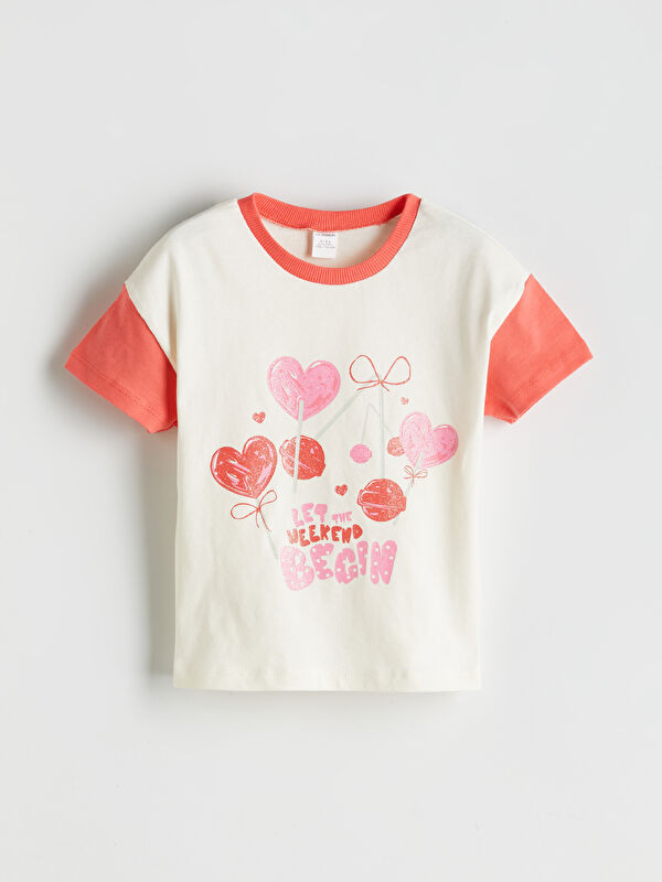 LCW Kids Bisiklet Yaka Baskılı Kız Çocuk Tişört