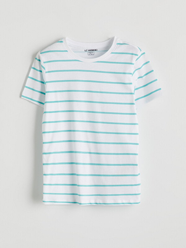 LCW Kids Bisiklet Yaka Kısa Kollu Çizgili Erkek Çocuk Pijama Üst