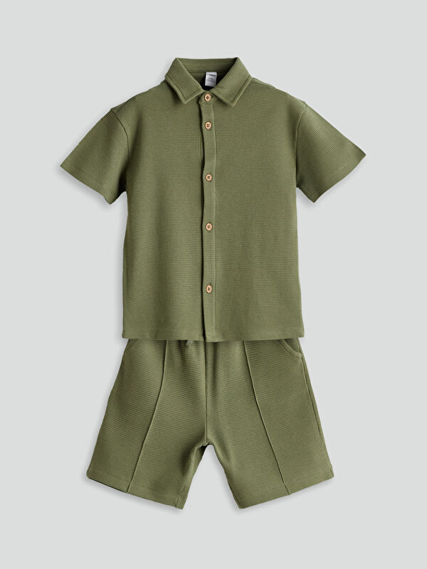 LCW Kids Basic Erkek Çocuk Pamuklu Gömlek ve Şort 2'li