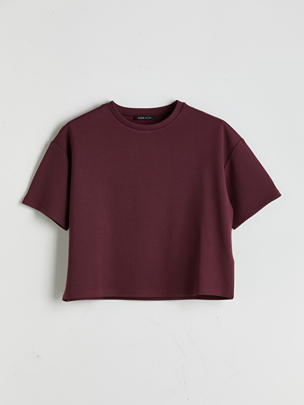 XSIDE ACTIVE Mürdüm Bisiklet Yaka Oversize Crop Kadın Spor Tişört