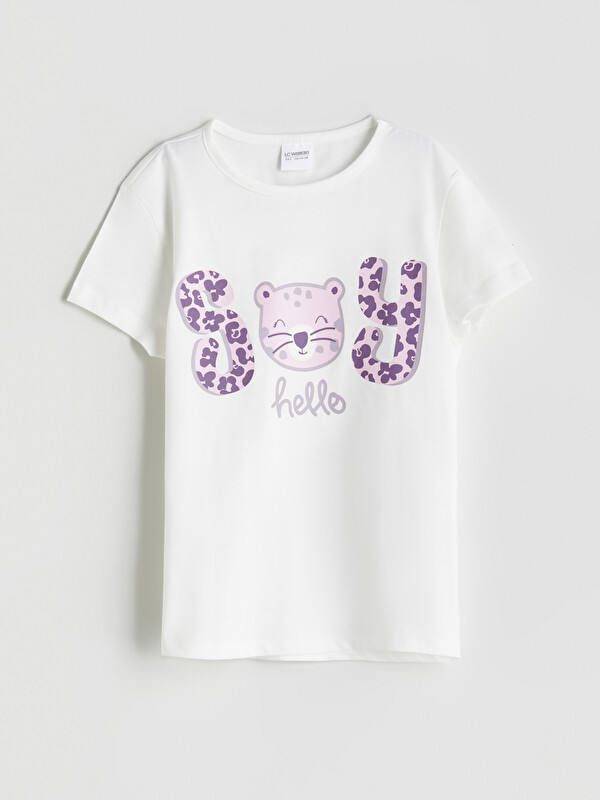 LCW Kids Bisiklet Yaka Baskılı Kız Çocuk Pijama Üst