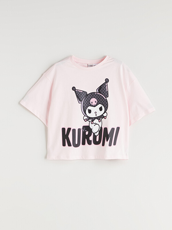 LCW Kids Pembe Bisiklet Yaka Kuromi Baskılı Kız Çocuk Tişört