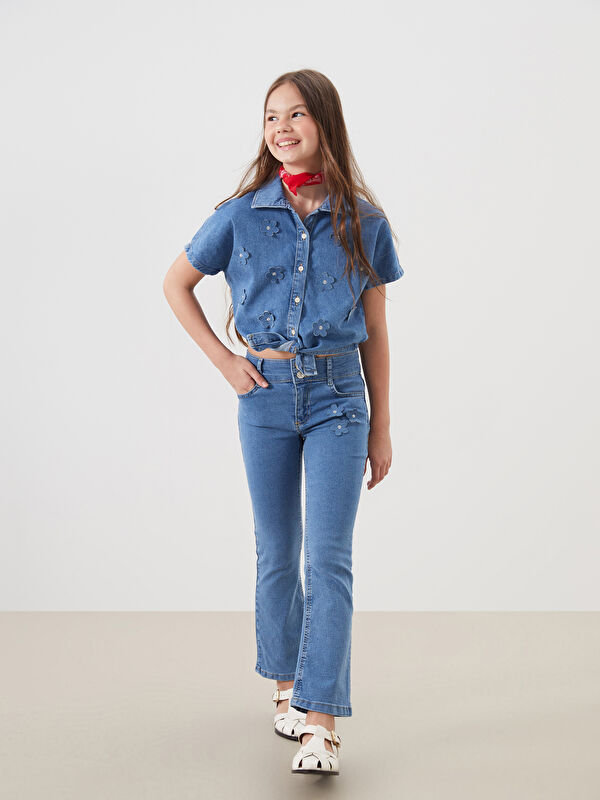 LCW Kids İspanyol Paça Kız Çocuk Jean Pantolon