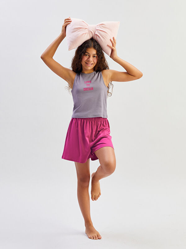 LCW Kids Bisiklet Yaka Kız Çocuk Şortlu Pijama Takımı
