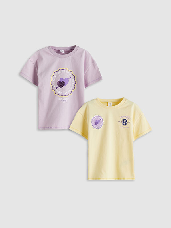 LCW Kids Bisiklet Yaka Baskılı Kız Çocuk Tişört 2'li