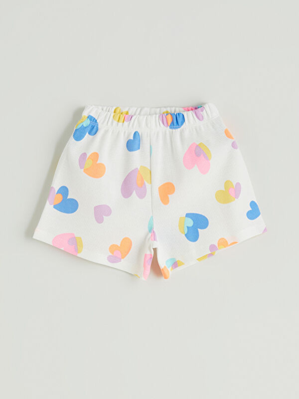 LCW Kids Beli Lastikli Kalp Baskılı Kız Çocuk Şort