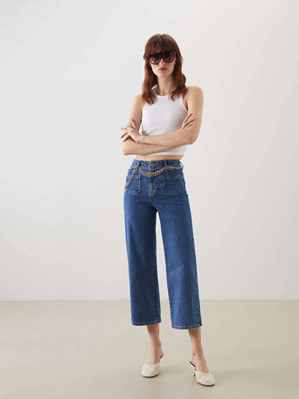 LCW Jeans Beli Kemerli Wideleg Kadın Jean Pantolon