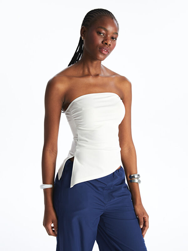 XSIDE Straplez Yaka Büzgülü Crop Bluz