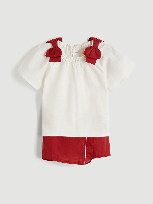 LCW Kids Комплект из футболки и короткой юбки для малышки девочки с бантом