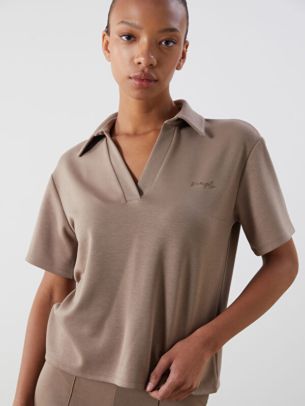 LCW Vision Polo Yaka Nakışlı Kadın Tişört