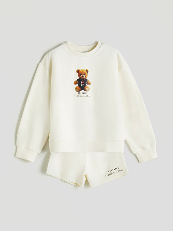 LCW Kids Bisiklet Yaka Kız Çocuk Sweatshirt ve Şort