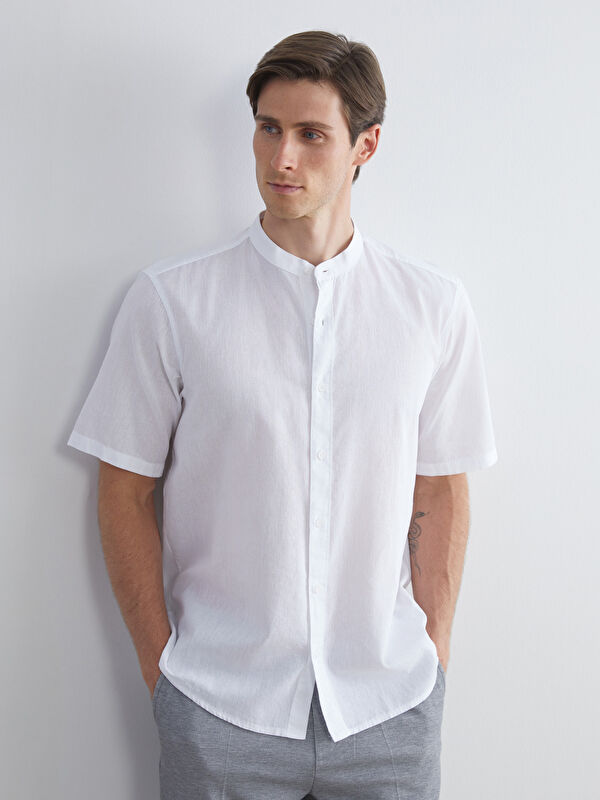 LCW Vision Regular Fit Grandad Collar Linen Blend Men's Shirt