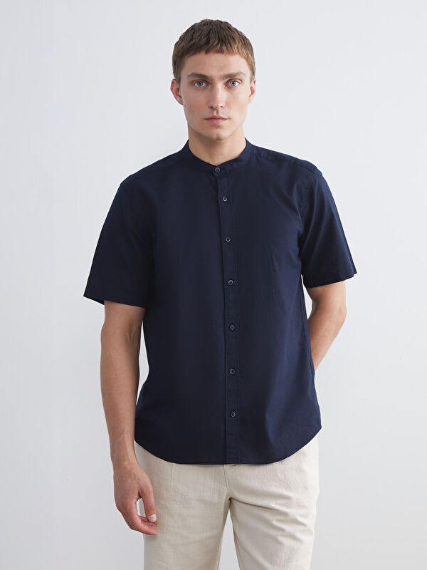 LCW Vision Regular Fit Grandad Collar Linen Blend Men's Shirt