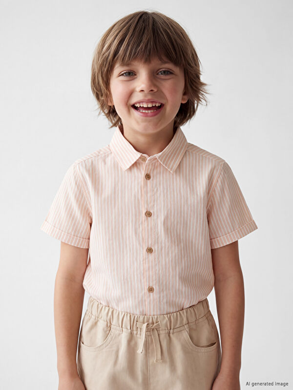 LCW Kids Kısa Kollu Çizgili Erkek Çocuk Gömlek